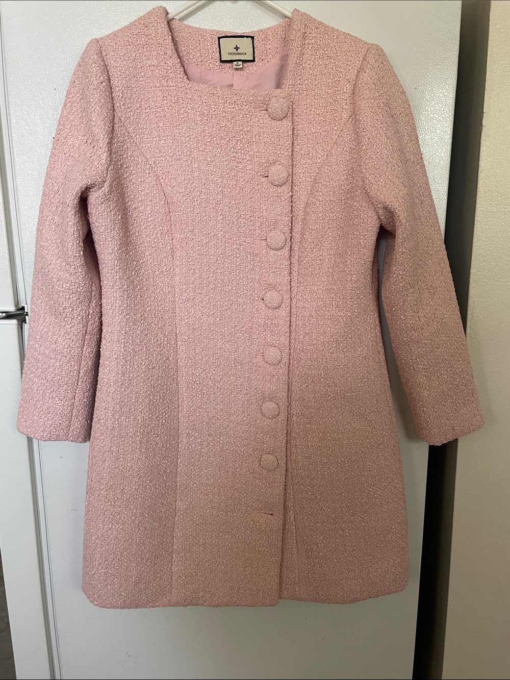 Tuckernuck Small Baby Pink Bouclé Long-Sleeve Button-Front Dress Coat